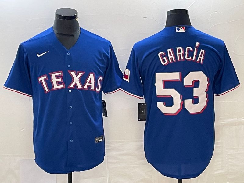 Men Texas Rangers #53 Garcia Blue Game Nike 2023 MLB Jersey style 1